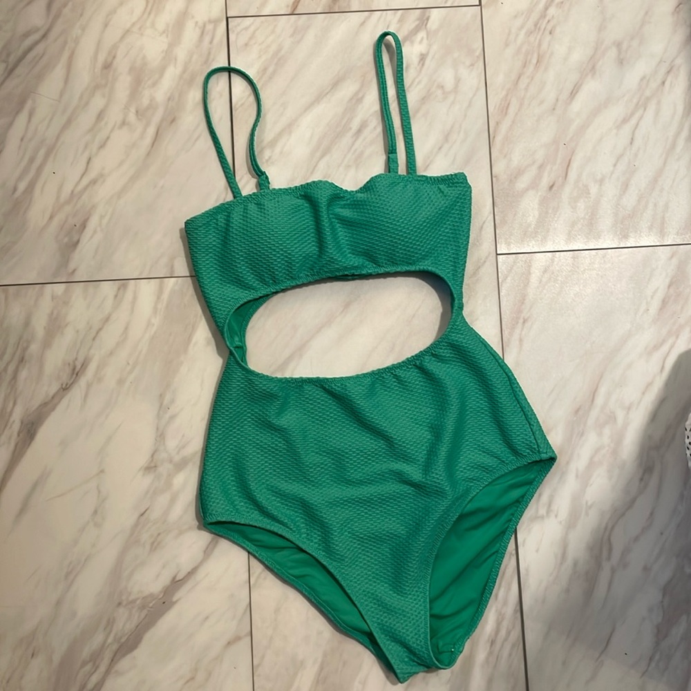 Aerie M Long Green Cutout One Piece Swimsuit